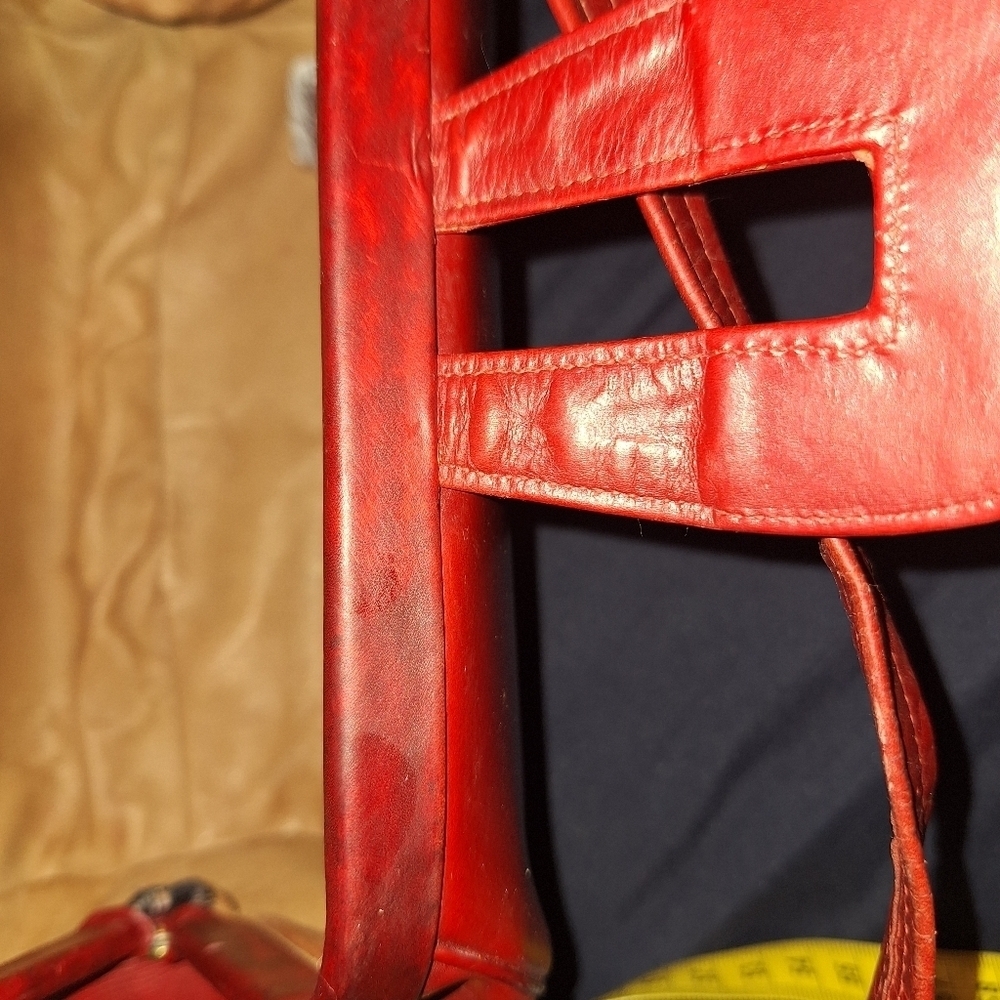 Vintage Red Leather Handbag Snap Closure Medium - Picture 4 of 8